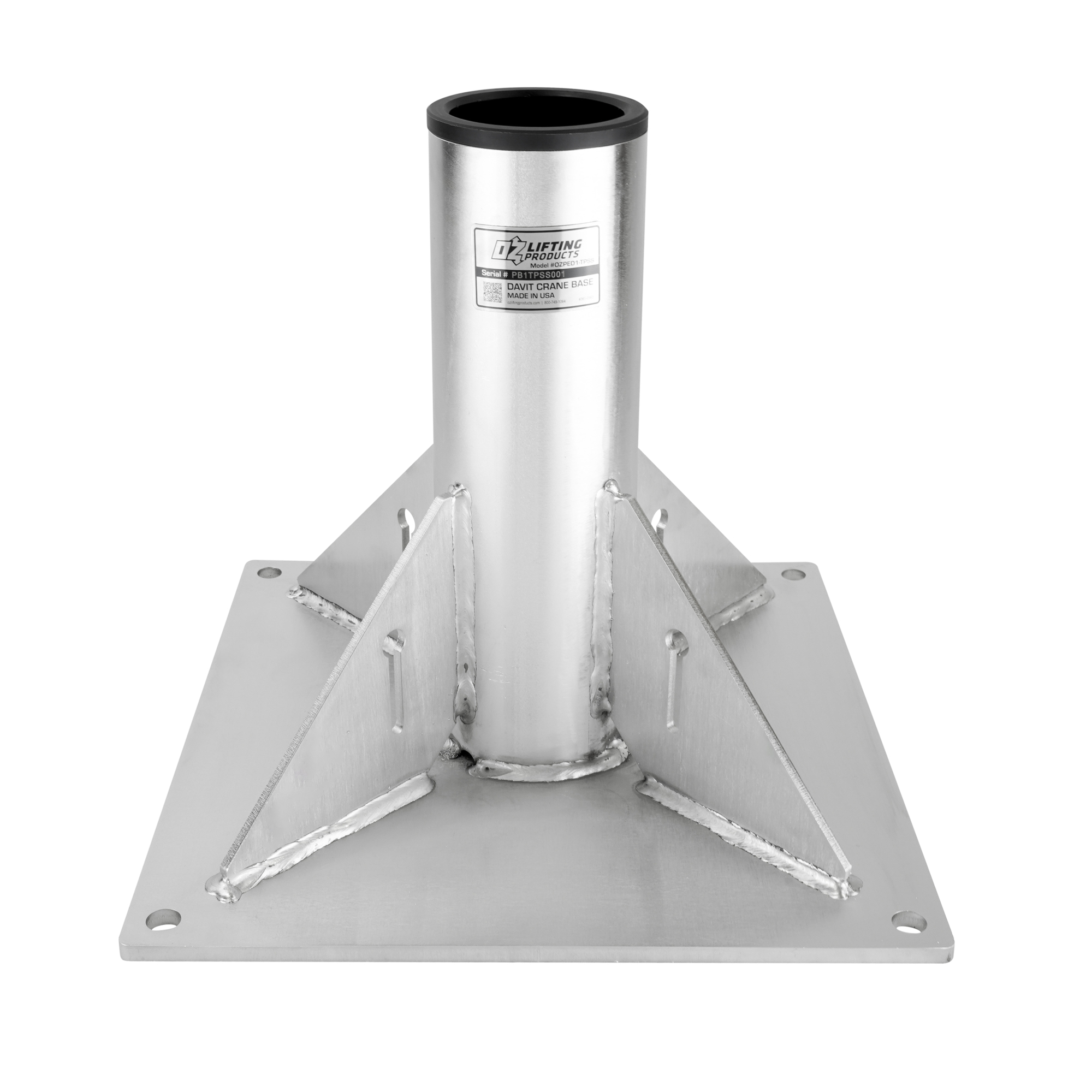OZ Lifting Products, Stainless Steel Pedestal Base, for use with OZSS1500DAV, OZA1000DAV, OZXR1000DAV and OZTP1200DAV Davit Cranes, Model # OZPED1-TPSS